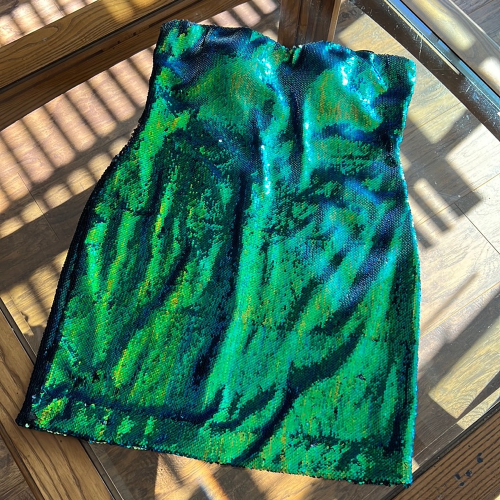 Strapless Iridescent Sequin Dress